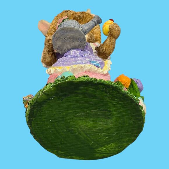 Dressed Rabbit VTG Figurine Easter Spring Cottage Decor Eggs Watering Can Tulips - Picture 10 of 11